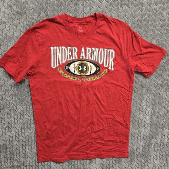 3 Under Armour T Shirt Men's Medium UA Collegiate Branded Red/ 2 V Neck Gym Gray - Picture 2 of 16